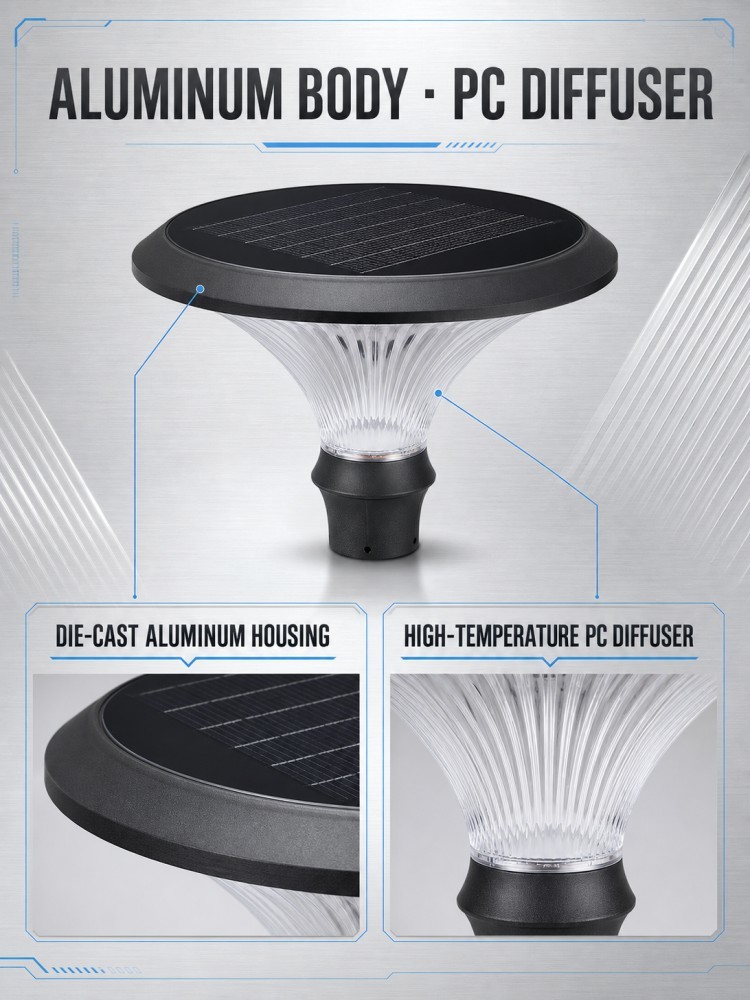 European Style Aluminum Solar Garden Street Light Round Diamond Shape Lower Consumption