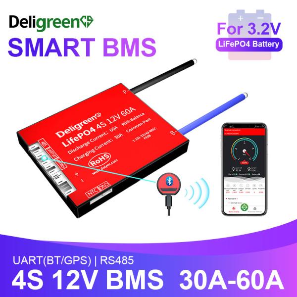 Deligreen Smart BMS Lifepo4 Battery 4S 80A 12V With UART BT 485 CAN Function For RV Outdoor Storage