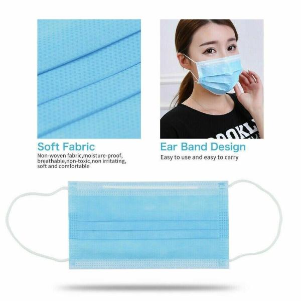 3 Ply Disposable Medical Mask Earloop Surgical Face Mask Non Woven Blue Color