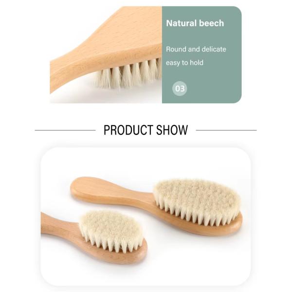 Customized LOGO Baby Brush And Comb Set Wooden Baby Hair Brush With Goat Bristle