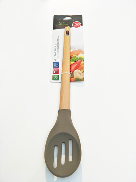 Bamboo and Silicone Gray Eco-Friendly Bamboo and Silicone Kitchen Utensil Set for cooking