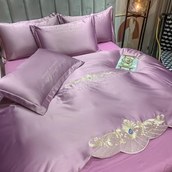 125gsm Washed Silk Embroidery 4pcs Bedding Sets King Size European Style Collections