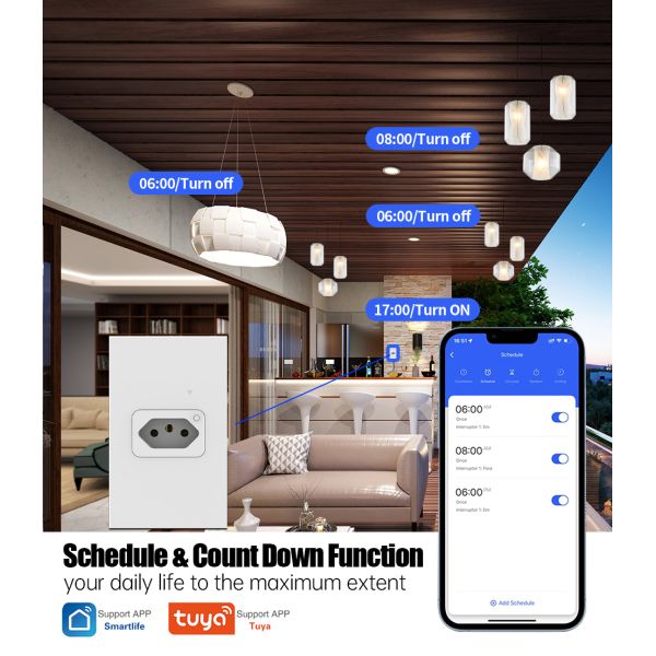 Smart Light Switch with 20A Socket and Tempered Glass Panel Featuring Voice Control via Alexa and Google Home
