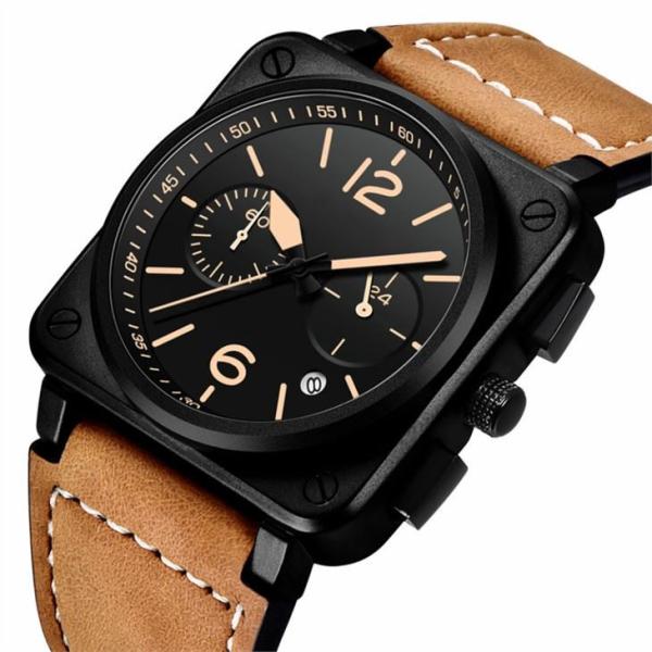 Genuine Leather Men'S Multifunction Watches Wear Resistant 3ATM Waterproof OEM