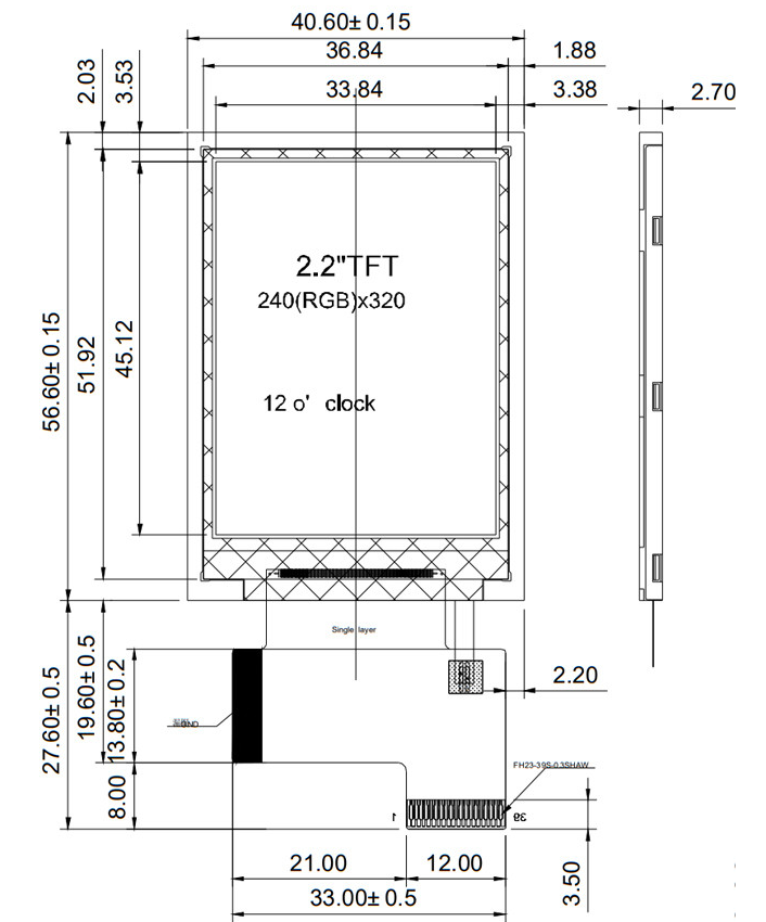 2.2 Inch TFT Display with 240x320 Resolution and 18 Bits Interface LCD Screen