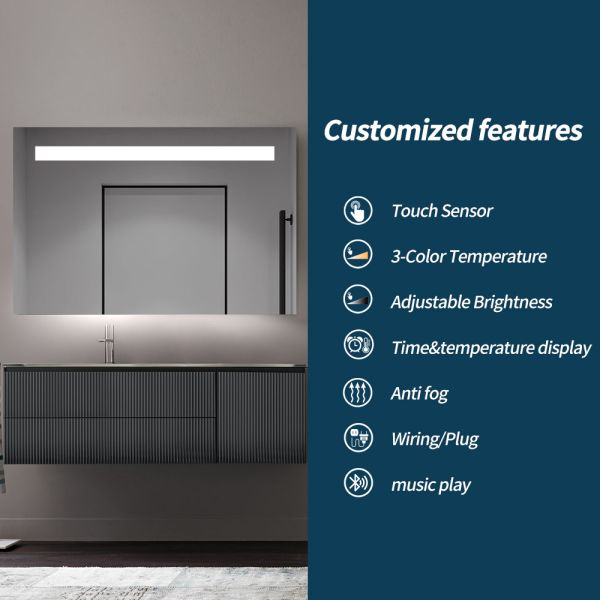 Vanity Dimmable LED Bathroom Mirror , Lighted Wall Mounted Mirrors For Bathrooms