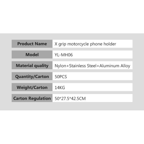 No Charging 3.5-6.5in X Claw Motorcycle Phone Mount RoHS Listed