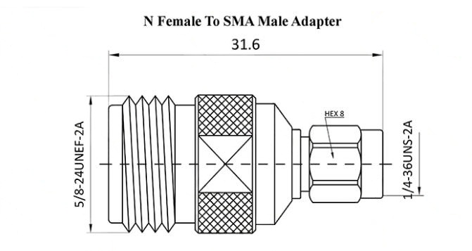 50 Ohm RF Connector Adapter N/SMA-KJ with Brass Body and DC-6GHz Frequency Range