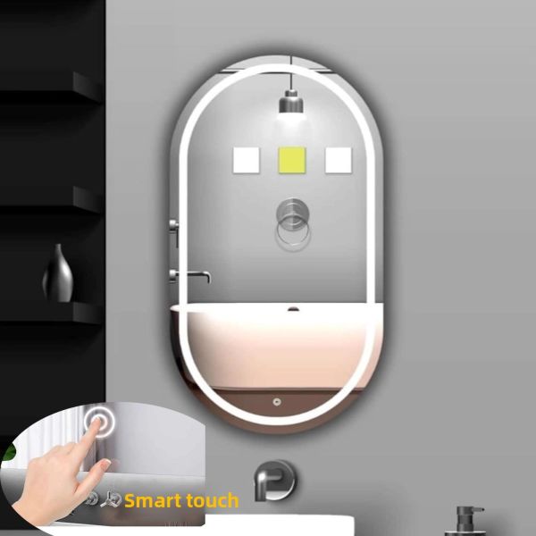Modern Anti-Fog Oval LED Illuminated Bathroom Vanity Mirror Simple Smart Rectangle Touch Control for Hotel Apartments Villas