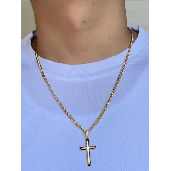 Collier de croix en or jaune 18K - Charme à bœuf pour hommes bijoux religieux pour femmes