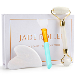 Anti Aging Facial Jade Roller with Integrated Zin Alloy Frame and 100% Natural Jade