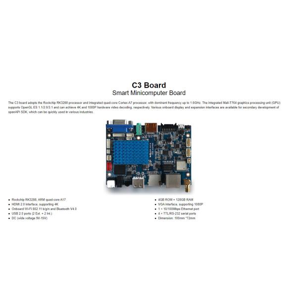 C3 Smart Minicomputer Board 1x внешний интерфейс OTG Micro-USB с портами USB 2.0 (2 Ext. + 2 Int.)
