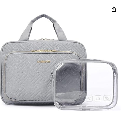 BAGSMART Toiletry Bag Hanging Travel Makeup Organizer with TSA Approved Transparent Cosmetic Bag Makeup Bag for Full Sized Toiletries, Medium-Black