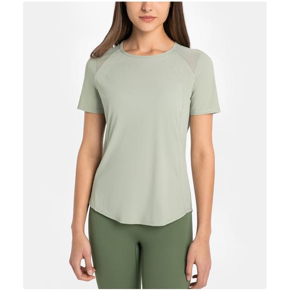 Athletic Ladies Yoga Tops / Short Sleeve Workout Shirts With Breathable Mesh