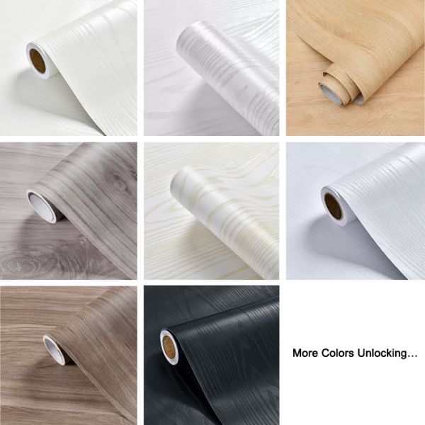 Realistic Wood Texture PVC Furniture Film Waterproof Self Adhesive Home Office Decor