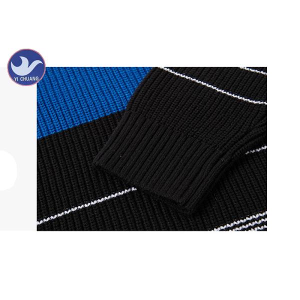 Half Cardigan Knitting Blue And White Striped Sweater Mens Long Sleeves Pullover