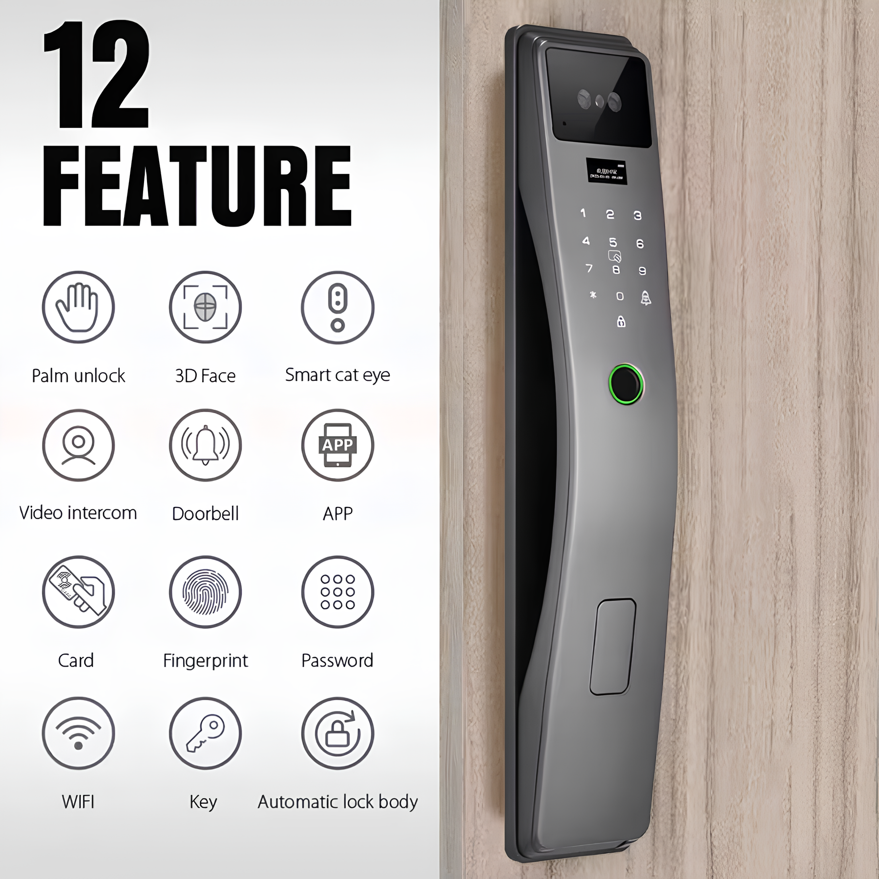 TUYA WIFI for Face 3D Recognition Durable Aluminum Alloy Smart Door Lock Camera Biometric Fingerprint Key Security Fully