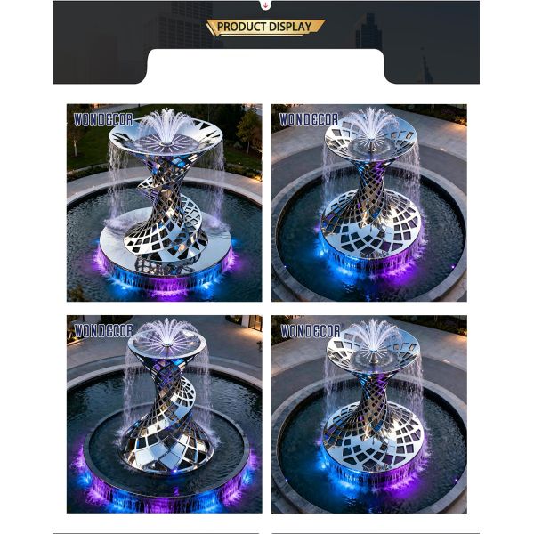 Large outdoor park square stainless steel fountain sculpture