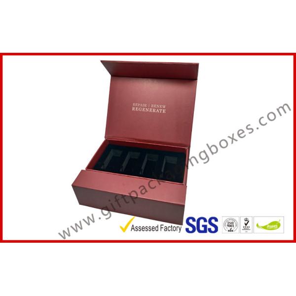 Creative red color magnet gift packaging box with gold foil , EVA foam with black velet