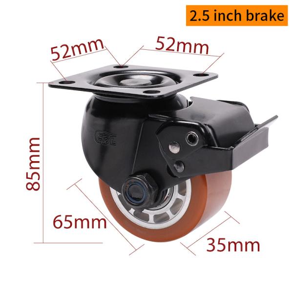 EDL TPU Tread 2.5 Inch Plate Equipment Casters M4125P-86A  By Rigid Swive Brake