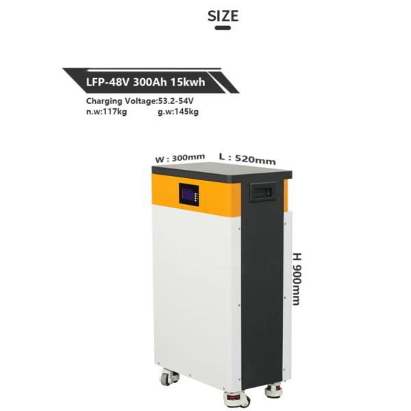 Rechargeable LiFePO4 Solar Battery Pack 48v 300ah 15kwh Lithium Ion Power Wall