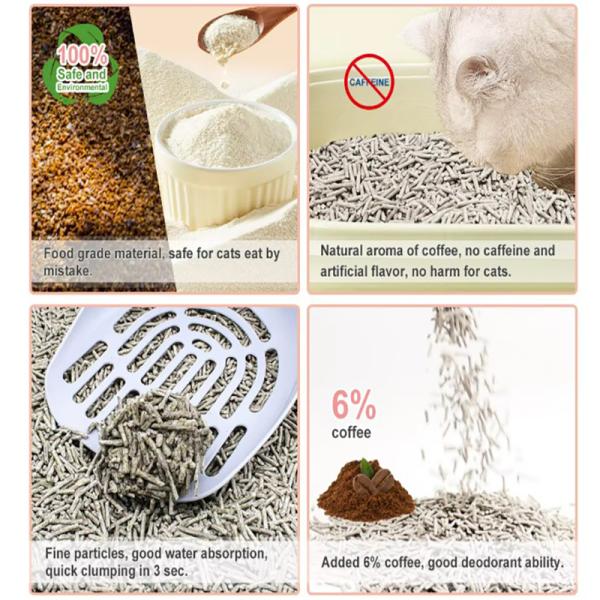 Litière pour chat en tofu parfum café, contrôle des odeurs, agglomérante, paquet de 6L, produits pour animaux de compagnie Factory Pet Supply