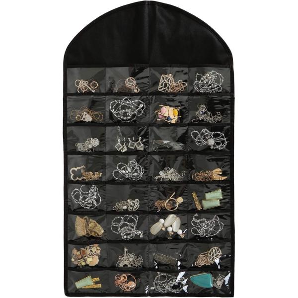 FORAINEAM 3 PACK HANGING JEWELRY ORGANIZER 32 POCKETS 18 HOOK AND LOOPS NECKLACE HOLDER EARRINGS BRACELET RING DISPLAY