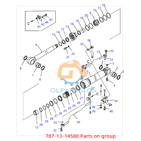 Excavateur PC300-7 Cylindre hydraulique 707-13-14580 Pour cylindre Komatsu