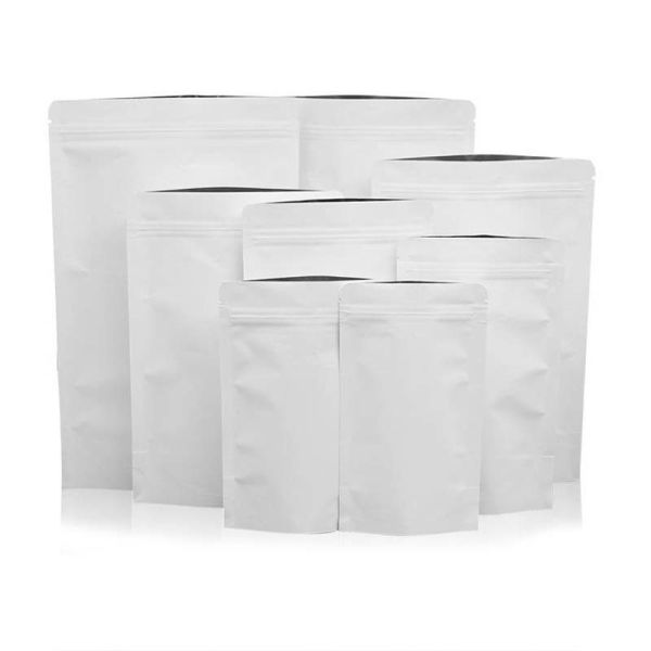 Lightproof Stand UP Pouch Food Grade Resealable Zipper Pouches White