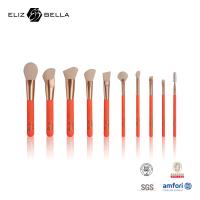 Pinceles de maquillaje de pelo sintético con mango de madera de tacto suave con impresión rodante, pincel de maquillaje con férula de aluminio de oro rosa