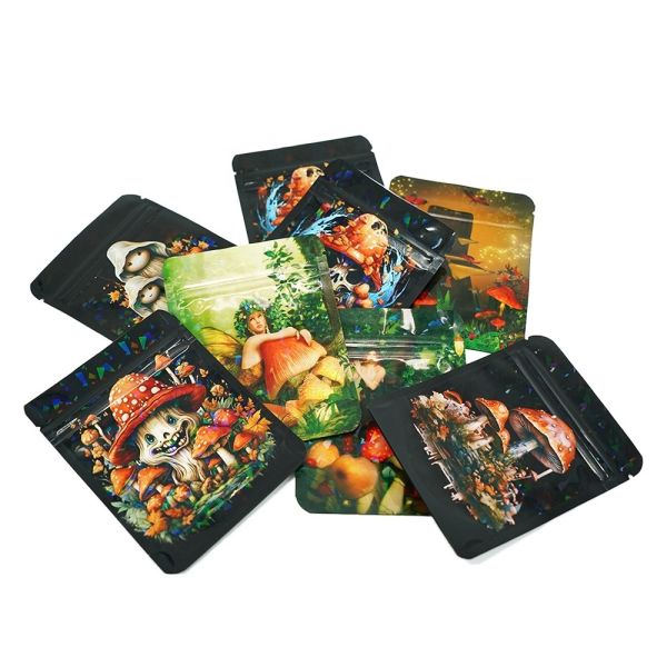 Customized Logo Printing Customized 3.5g 7g Stand up Hologram Plastic Packaging Bags with Child Resistance Zipper Mylar Bags