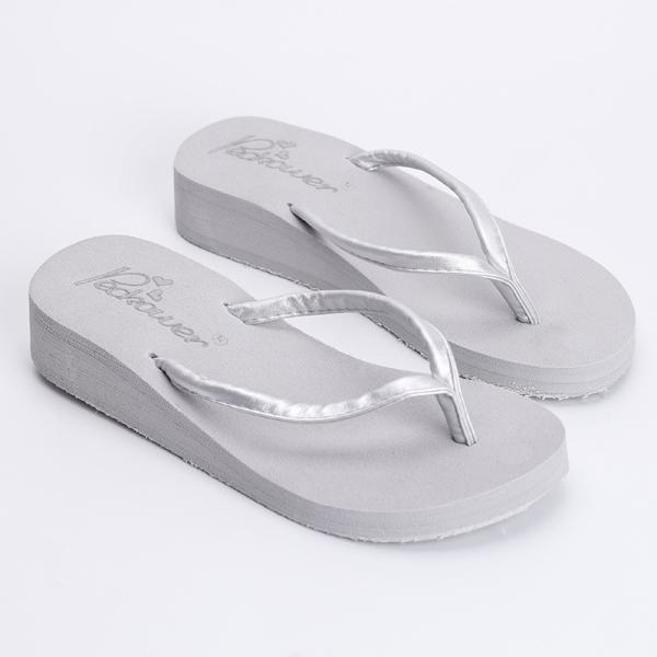 White Thick Sole Flip Flops , Womens Heeled Flip Flops PVC Upper Material