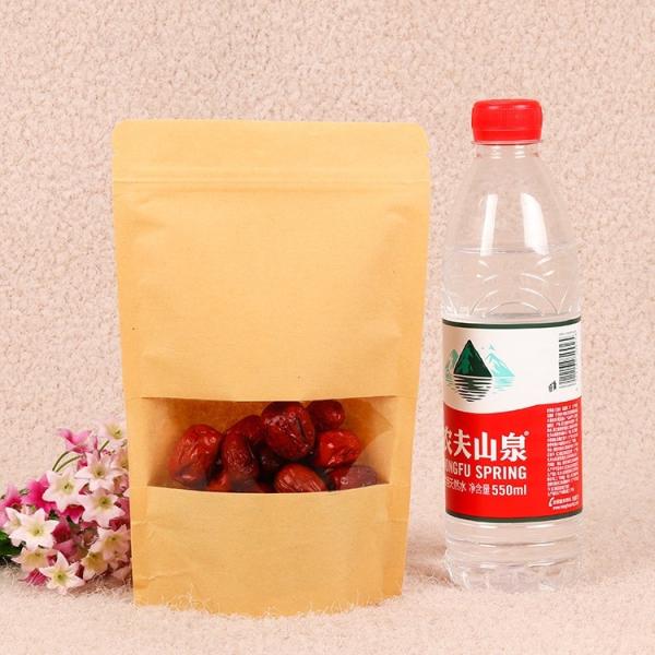 Food Packaging  Stand up Bag Kraft Brown Paper Zipper bags with Window