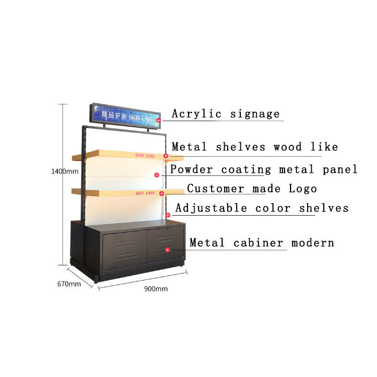 Customized Solid Wood Cabinet Showcase Shelves for Beauty Products in Retail Stores