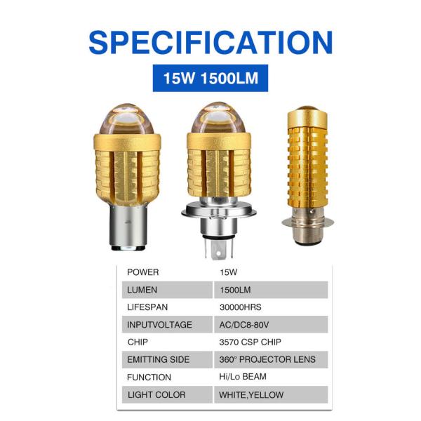 15W ярчайший H4 светодиодный лампочка Мотоцикл 1500LM Биколорный Мото светодиодный фары