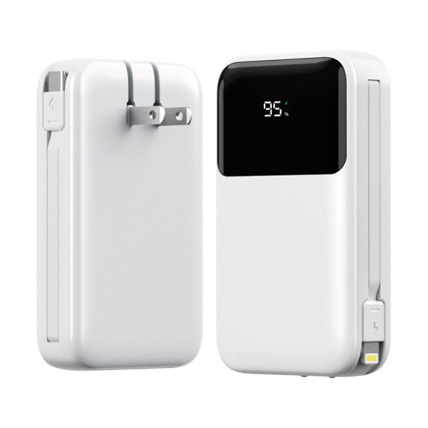 Mini High Capacity 10000mAh 22.5W Fast Charging AC Portable Power Bank with LED Digital Display Cables & Type-C Input