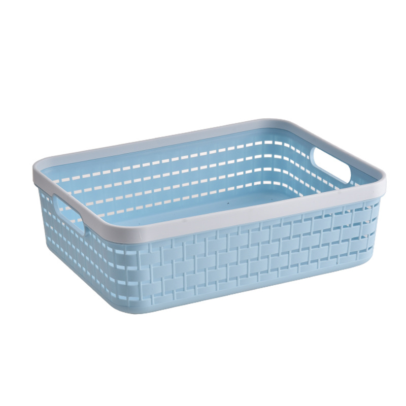 Plastic PP Storage Basket Linen Texture Portable Organizer Bin for Study Books Toys Clutter Organization