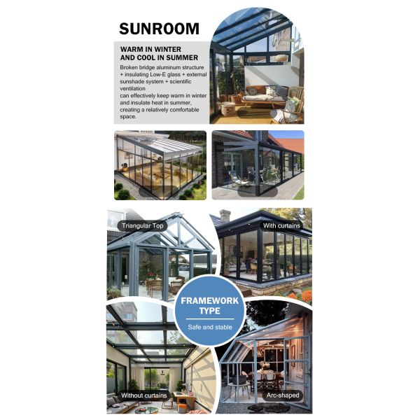 Aluminium Retractable Conservatory Solarium  Conservatory Sunroom Window Making Materials Laminated Impact-Resistant Outdoor