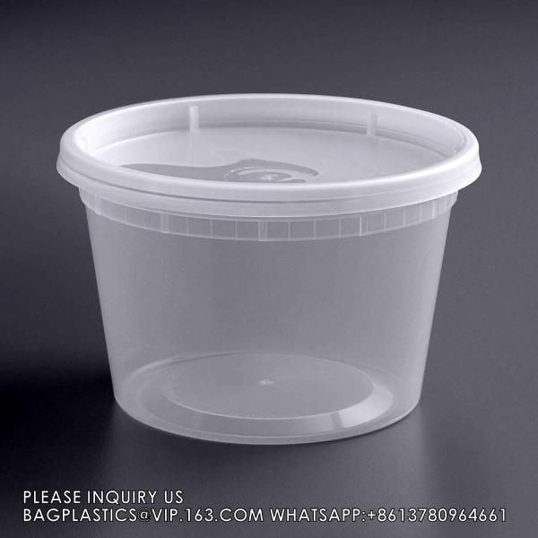 8oz 16oz 24oz 64 oz. Plastic Food Storage Deli Containers with Lids, Ice Cream Bucket & Soup Pail