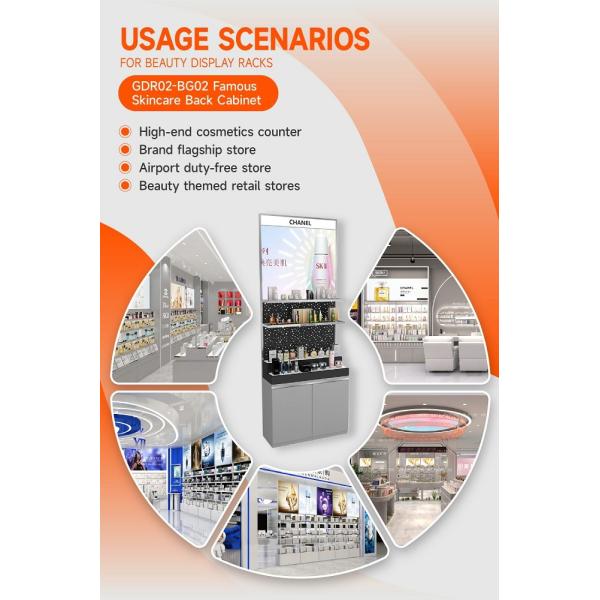 GDR02-BG02 Skincare Display Cabinet with Stainless Steel Tube and 60mm Soft Film Light Box for Fashion Boutiques