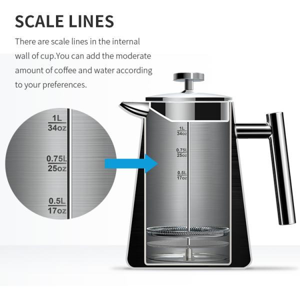 Автоматическая французская стена двойника нержавеющей стали перемещения кофеварки прессы 1000ML