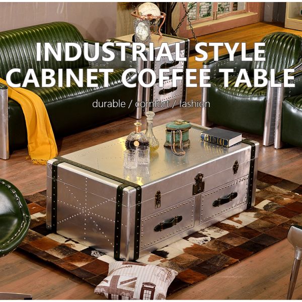 Nidea #8655 Retro Industrial Loft Style Aluminum Multifunction Coffee Table Cabinet for Villas Living Room Unique Furniture