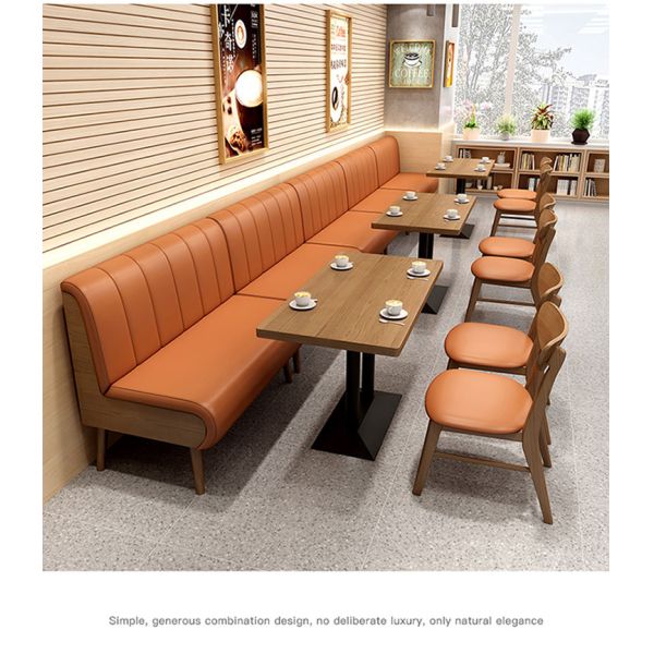 Foshan Factory Restaurant Table and Chairs Commercial Coffee Table With Chair Solid Wood Booth Sofa Seating for Restaurant