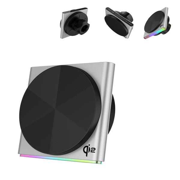Metal Wireless Charging Station Ultra-Thin Design 9-Color RGB Light Effect Magnetic Suction One-Hand Operation Fast Charging