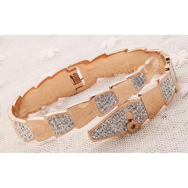 Trendy Fashion Snake Rose Gold Bangle for Girl Gemstone and Crystal Bangle Cuff Metal Bangle