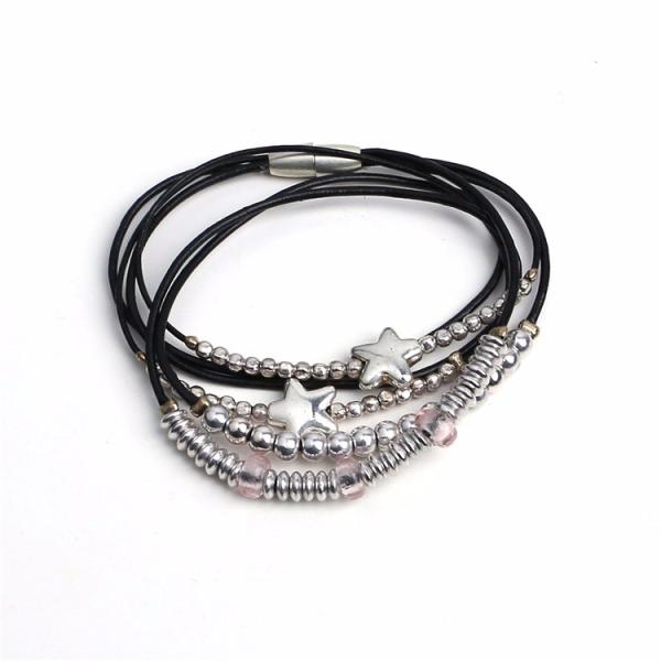 jewelry bracelet multi rows black real leather bio magnetic bracelet men, health magnetic jewelry men bracelet magnetic