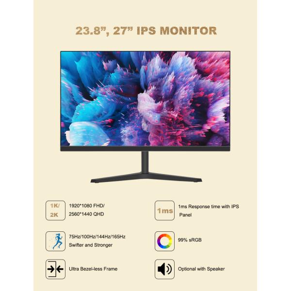 27 Inch LED PC Gaming Monitor 1K 2K With Dual Speakers 100x100mm VESA Fixed Bracket
