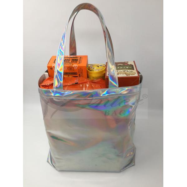 Fashionable Silver Holographic Bag , Laser PU Hologram Shopper Bag Special Design