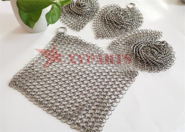 Kitchen Cast Iron Cleaner Welded Stainless Steel Pot Brush Chain Mail Scrubber