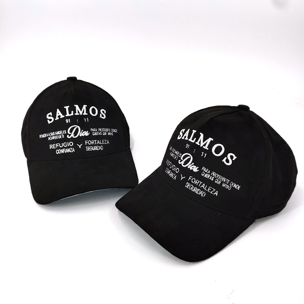 Embroidered Baseball Caps Black Suede Silk Lined Customize Front And Back 3D Embroidery Short Suede Brim